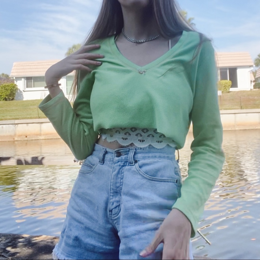 Light green fleece crop top